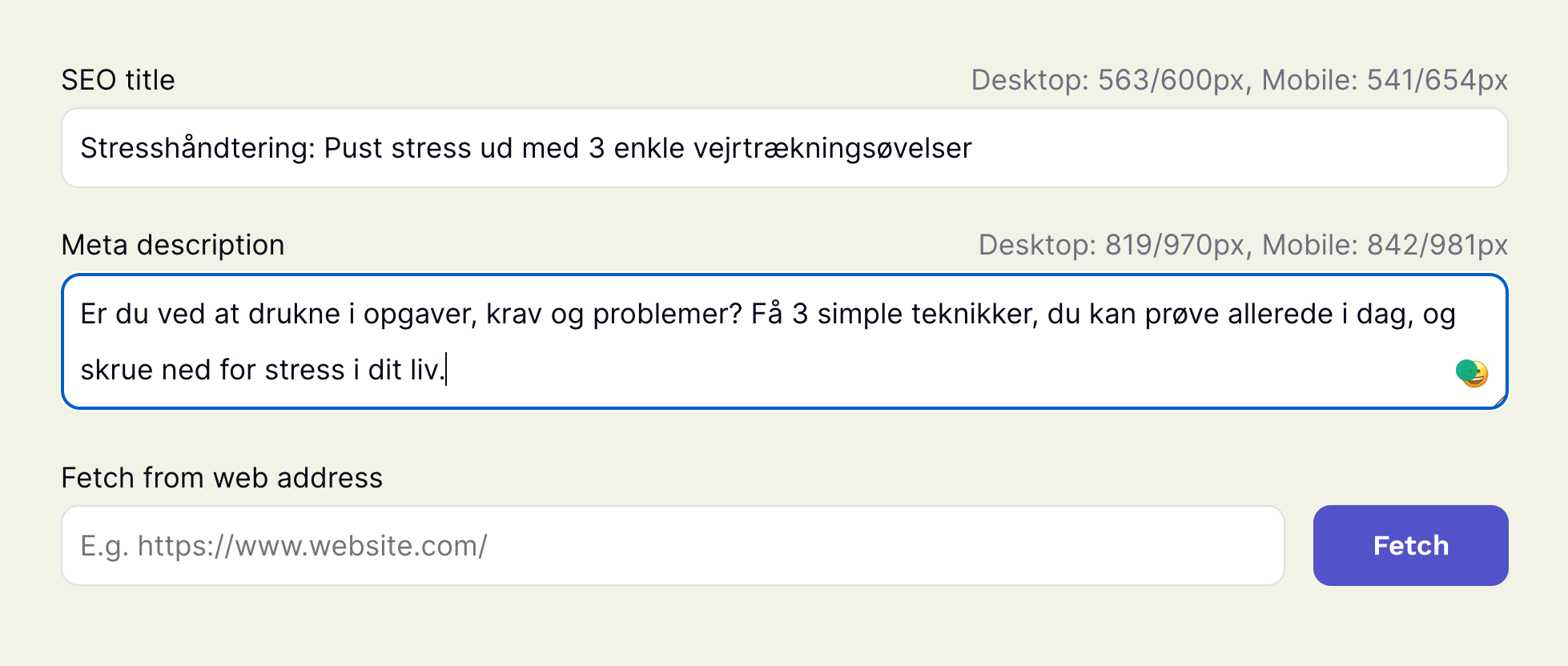 se sidetitel og metabeskrivelse i google